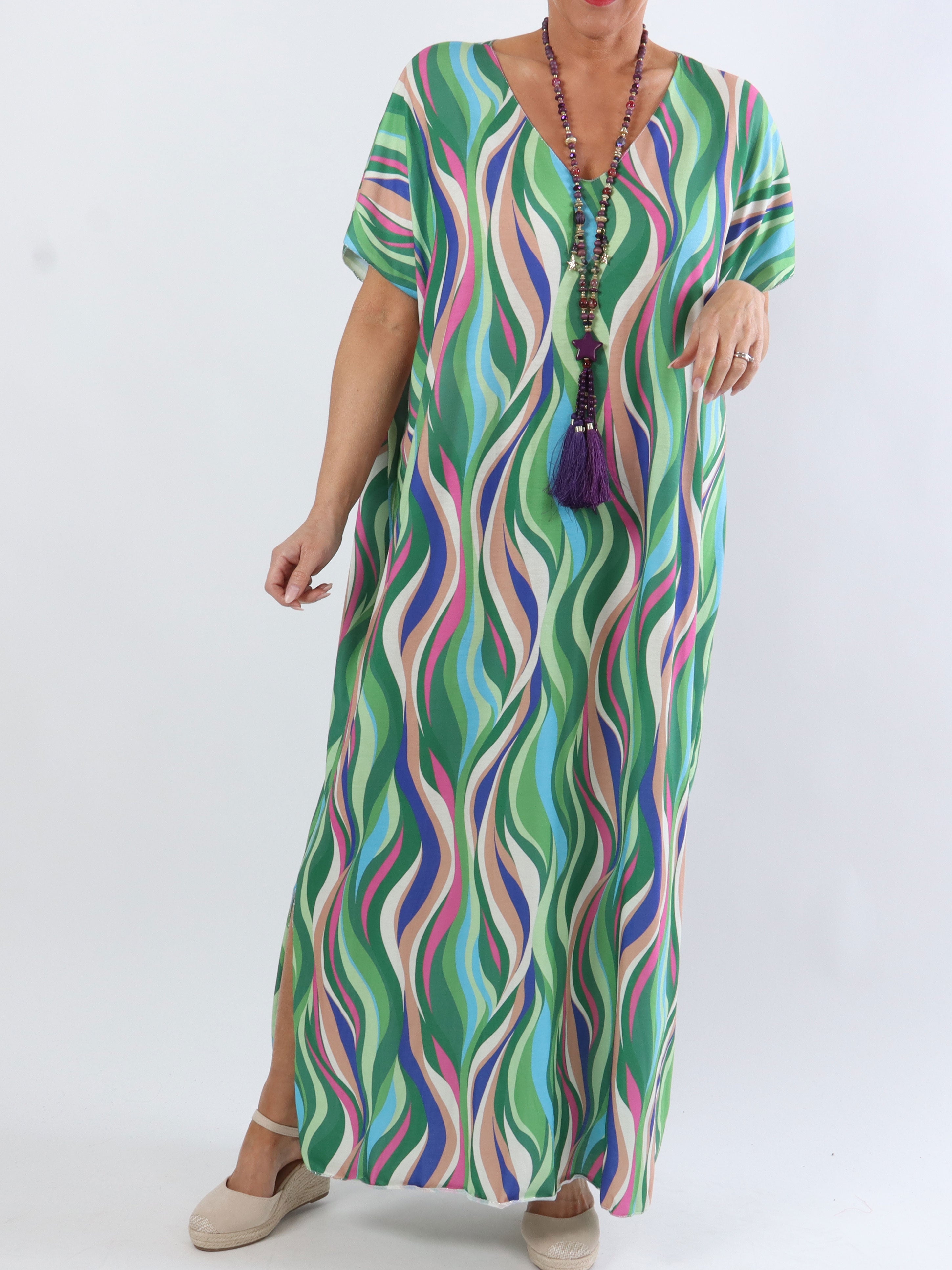 Kirsa long - Lang blød plus size i flerfarvet stof
